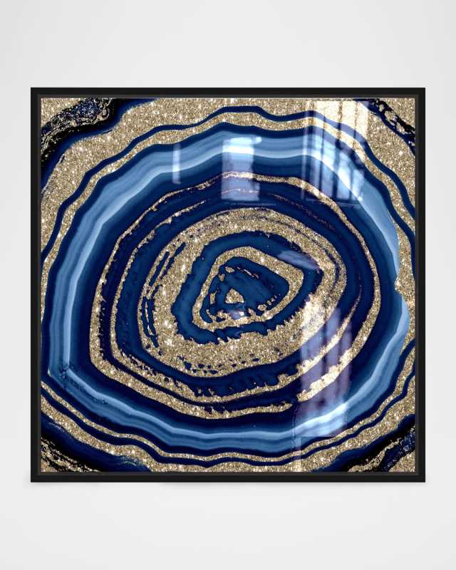 "Deep Night Shimmer Agate" Hand-Embellished Framed Giclee